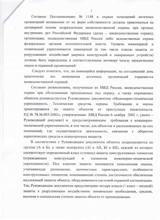 Укрепленность помещений аптек